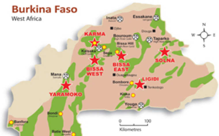 A map of True Gold's activites in Burkina Faso www.truegoldmining.com